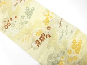 アンティーク　流水に菊・笹・桔梗模様織り出し袋帯（材料）